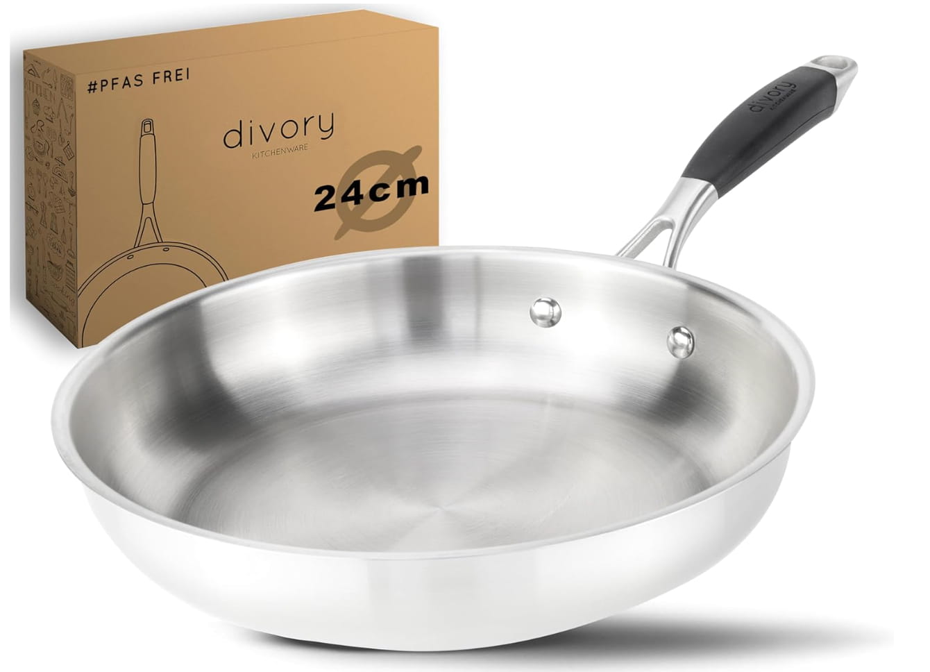 DIVORY Sartén PURA Acero Inoxidable 24 cm (Base 5 Capas)