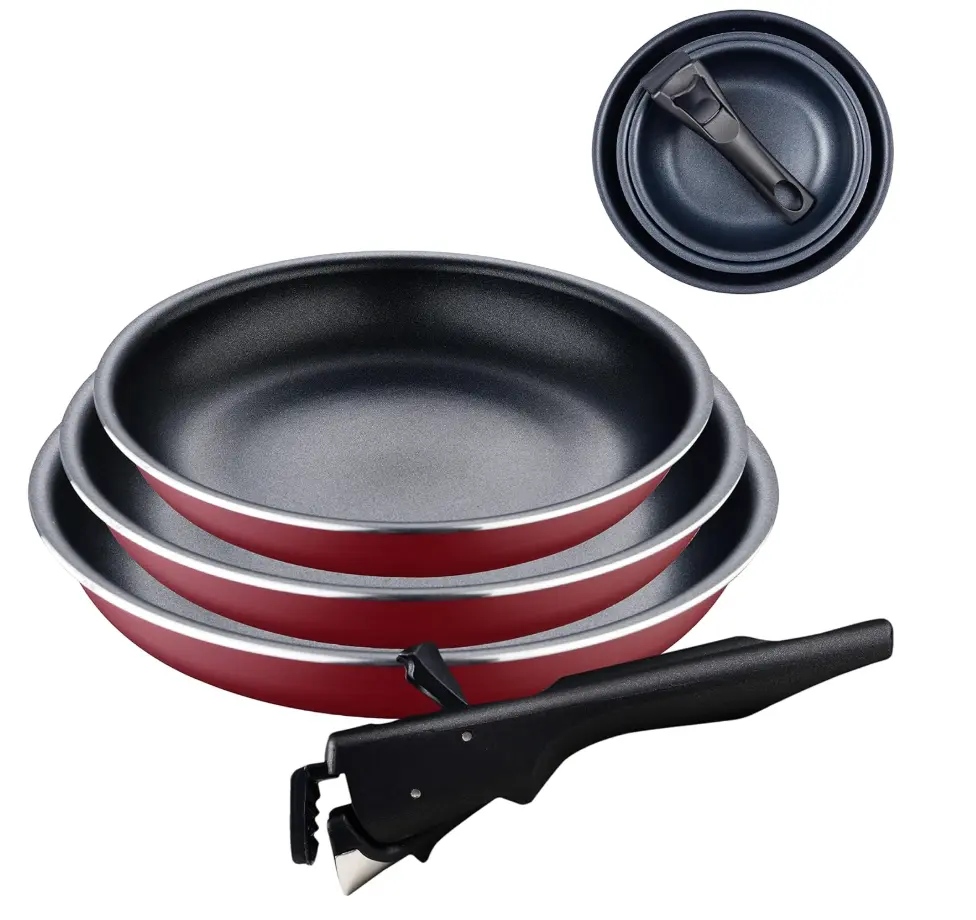 Bergner Red Edition - Set de Sartenes de 4 Piezas 18/20/24 cm con Mango Ergonómico Extraíble