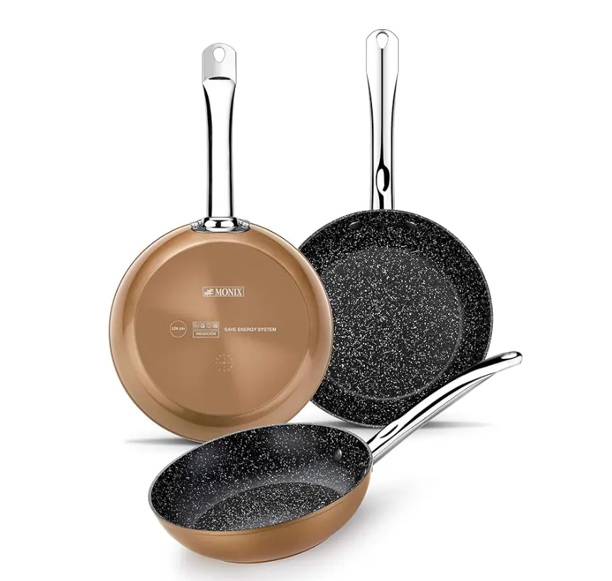Monix Copper Lote de 3 Sartenes de Aluminio Forjado 20/24/28 cm