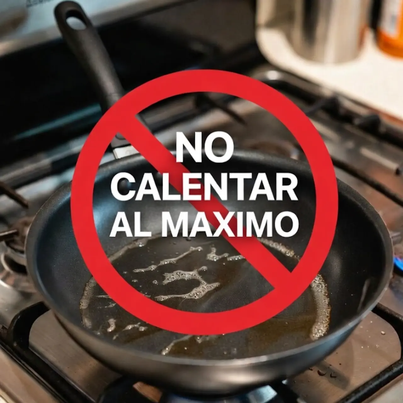 Paso 2: Sartén antiadherente sobre fuego medio para evitar daños por choque térmico o sobrecalentamiento