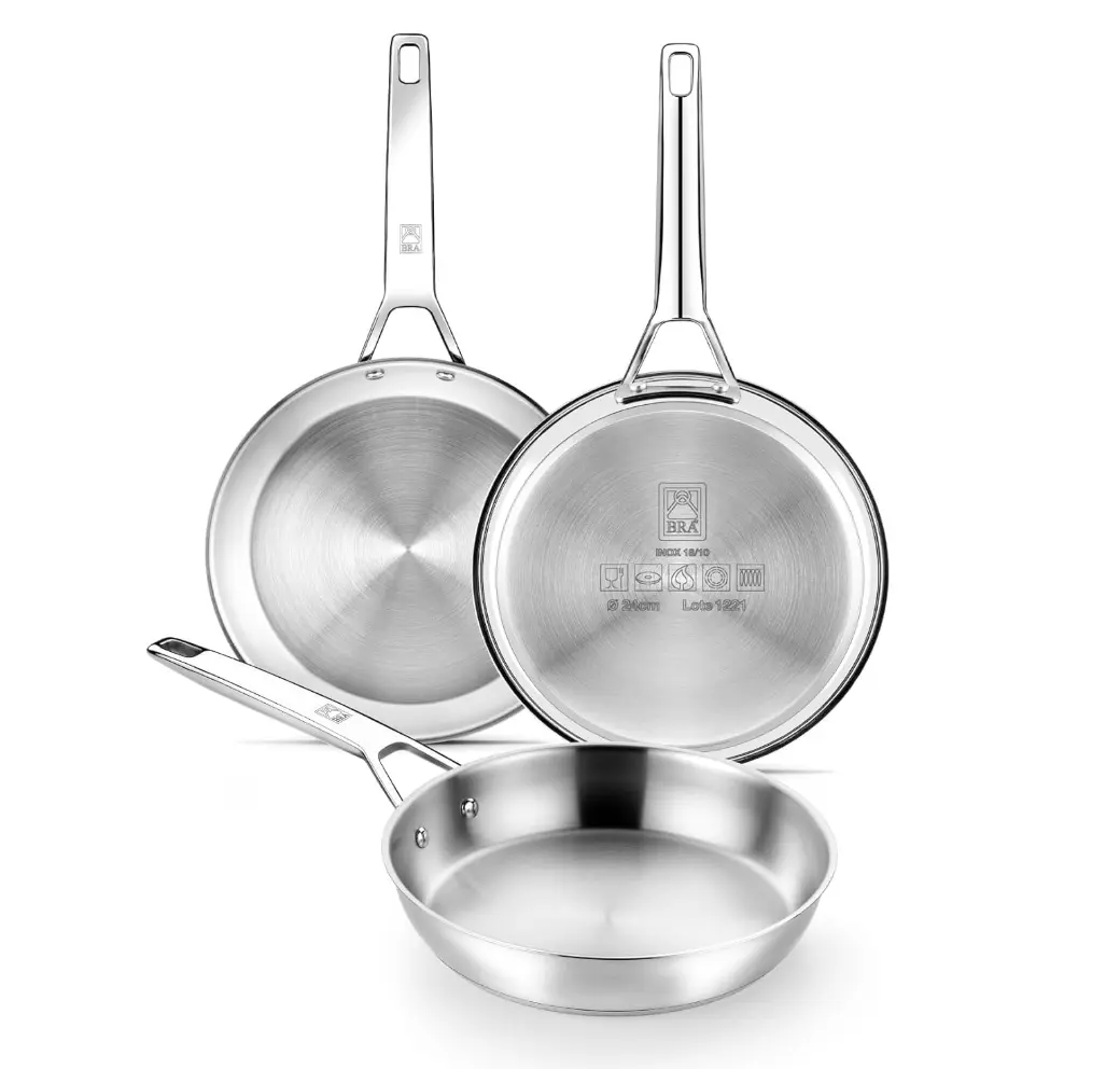 BRA Signature Set 3 Sartenes Acero Inoxidable Sin Antiadherente 20/24/26 cm