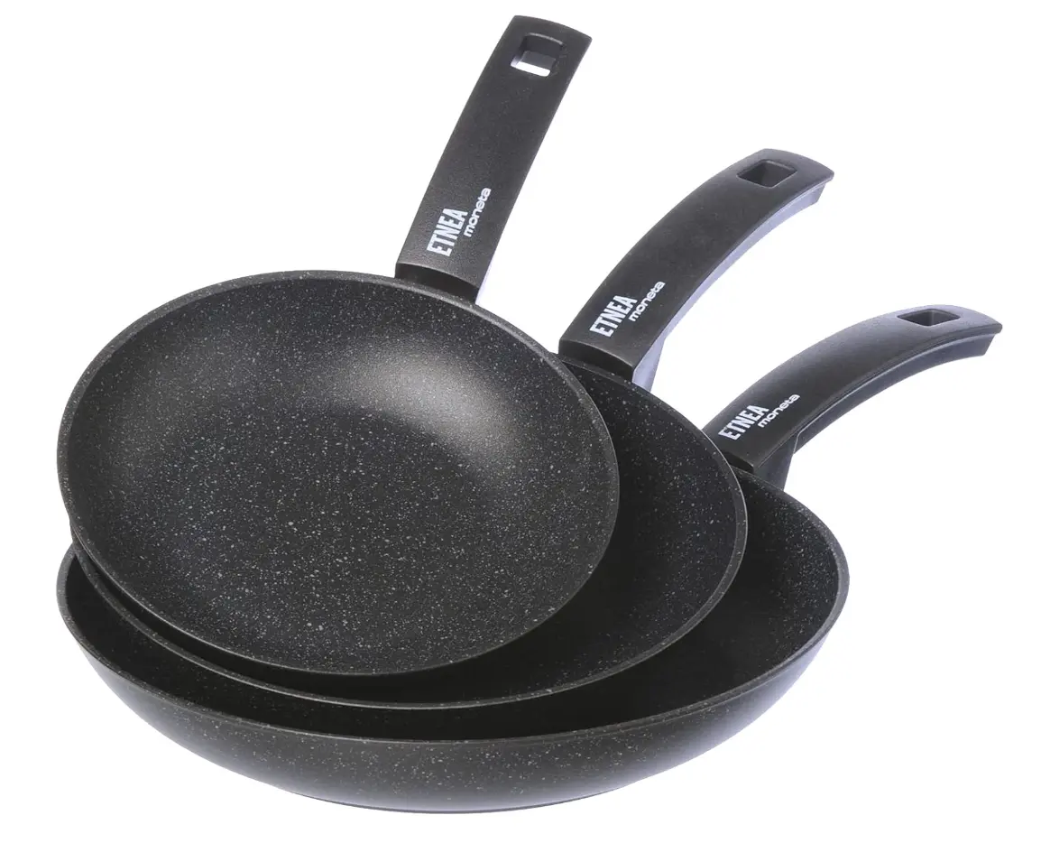 Moneta Etnea Juego de 3 Sartenes de Aluminio Efecto Piedra 20/24/28 cm